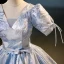 Elegant Sky Blue Glitter Sequins Prom Dresses 2023 Ball Gown V-Neck Short Sleeve Backless Floor-Length / Long Prom Formal Dresses