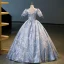Elegant Sky Blue Glitter Sequins Prom Dresses 2023 Ball Gown V-Neck Short Sleeve Backless Floor-Length / Long Prom Formal Dresses