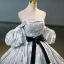Fashion Silver Grey Prom Dresses 2023 Ball Gown Off-The-Shoulder Puffy Short Sleeve Backless Bow Sash Floor-Length / Long Prom Formal Dresses