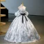 Fashion Silver Grey Prom Dresses 2023 Ball Gown Off-The-Shoulder Puffy Short Sleeve Backless Bow Sash Floor-Length / Long Prom Formal Dresses
