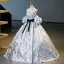 Fashion Silver Grey Prom Dresses 2023 Ball Gown Off-The-Shoulder Puffy Short Sleeve Backless Bow Sash Floor-Length / Long Prom Formal Dresses
