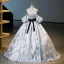 Fashion Silver Grey Prom Dresses 2023 Ball Gown Off-The-Shoulder Puffy Short Sleeve Backless Bow Sash Floor-Length / Long Prom Formal Dresses