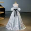 Fashion Silver Grey Prom Dresses 2023 Ball Gown Off-The-Shoulder Puffy Short Sleeve Backless Bow Sash Floor-Length / Long Prom Formal Dresses