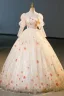 Flower Fairy Champagne Multi-Colors Sequins Flower Beading Prom Dresses 2023 Square Neckline Long Sleeve Backless Floor-Length / Long Formal Dresses