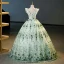 Fashion Sage Green Lace Flower Appliques Prom Dresses 2023 Ball Gown V-Neck Sleeveless Backless Floor-Length / Long Prom Formal Dresses