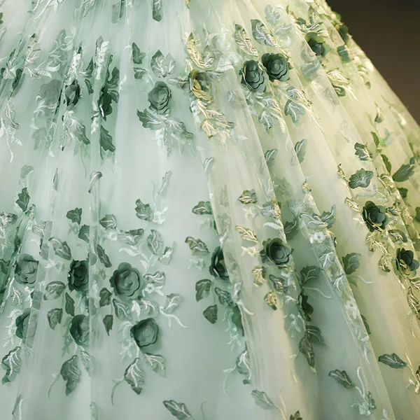 Fashion Sage Green Lace Flower Appliques Prom Dresses 2023 Ball Gown V-Neck Sleeveless Backless Floor-Length / Long Prom Formal Dresses