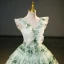 Fashion Sage Green Lace Flower Appliques Prom Dresses 2023 Ball Gown V-Neck Sleeveless Backless Floor-Length / Long Prom Formal Dresses
