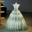 Fashion Sage Green Lace Flower Appliques Prom Dresses 2023 Ball Gown V-Neck Sleeveless Backless Floor-Length / Long Prom Formal Dresses