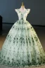 Fashion Sage Green Lace Flower Appliques Prom Dresses 2023 Ball Gown V-Neck Sleeveless Backless Floor-Length / Long Prom Formal Dresses