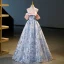 Fashion Sky Blue Appliques Prom Dresses 2023 Ball Gown Off-The-Shoulder Short Sleeve Backless Floor-Length / Long Prom Formal Dresses