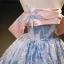 Fashion Sky Blue Appliques Prom Dresses 2023 Ball Gown Off-The-Shoulder Short Sleeve Backless Floor-Length / Long Prom Formal Dresses