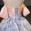 Fashion Sky Blue Appliques Prom Dresses 2023 Ball Gown Off-The-Shoulder Short Sleeve Backless Floor-Length / Long Prom Formal Dresses