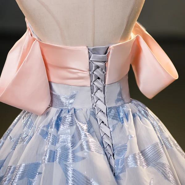 Fashion Sky Blue Appliques Prom Dresses 2023 Ball Gown Off-The-Shoulder Short Sleeve Backless Floor-Length / Long Prom Formal Dresses Fashion Sky Blue Appliques Prom Dresses 2023 Ball Gown Off-The-Shoulder Short Sleeve Backless Floor-Length / Long Prom Formal Dresses