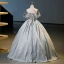 Elegant Grey Prom Dresses 2023 Ball Gown Off-The-Shoulder Puffy Short Sleeve Backless Bow Floor-Length / Long Prom Formal Dresses