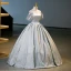 Elegant Grey Prom Dresses 2023 Ball Gown Off-The-Shoulder Puffy Short Sleeve Backless Bow Floor-Length / Long Prom Formal Dresses
