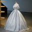 Elegant Grey Prom Dresses 2023 Ball Gown Off-The-Shoulder Puffy Short Sleeve Backless Bow Floor-Length / Long Prom Formal Dresses