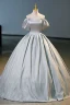 Elegant Grey Prom Dresses 2023 Ball Gown Off-The-Shoulder Puffy Short Sleeve Backless Bow Floor-Length / Long Prom Formal Dresses