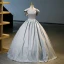 Elegant Grey Prom Dresses 2023 Ball Gown Off-The-Shoulder Puffy Short Sleeve Backless Bow Floor-Length / Long Prom Formal Dresses