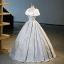 Elegant Sky Blue Prom Dresses 2023 Ball Gown Square Neckline Puffy Short Sleeve Backless Bow Floor-Length / Long Prom Formal Dresses