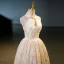 Chic / Beautiful Champagne Sequins Prom Dresses 2023 A-Line / Princess Halter Sleeveless Backless Floor-Length / Long Prom Prom Dresses