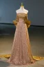 Scintillantes Sexy Doré Paillettes Robe De Bal Princesse 2023 Sans Manches Bustier Dos Nu Noeud Train De Balayage Promo Robe De Ceremonie
