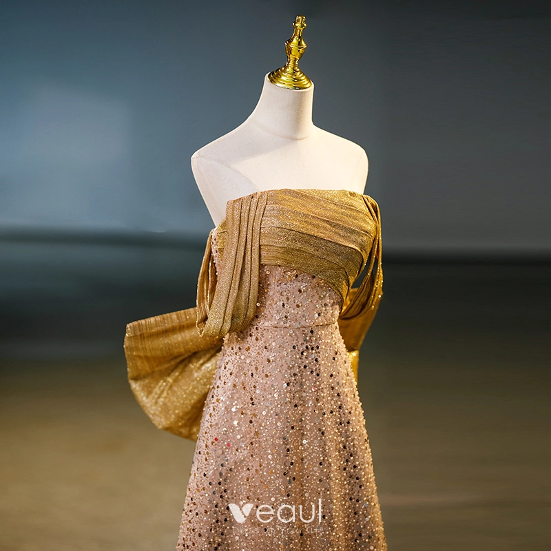 gold sequin dress with train Pink Sequin Beaded Detachable Train Short Homecoming Dresses CH0040 main image 1
