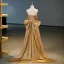 Scintillantes Sexy Doré Paillettes Robe De Bal Princesse 2023 Sans Manches Bustier Dos Nu Noeud Train De Balayage Promo Robe De Ceremonie