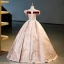 Charming Gold Glitter Appliques Rhinestone Prom Dresses 2023 Ball Gown Off-The-Shoulder Sleeveless Backless Floor-Length / Long Prom Formal Dresses