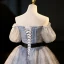 Elegant Grey Ink Painting Glitter Prom Dresses 2023 Ball Gown Off-The-Shoulder Short Sleeve Backless Bow Sash Floor-Length / Long Formal Dresses