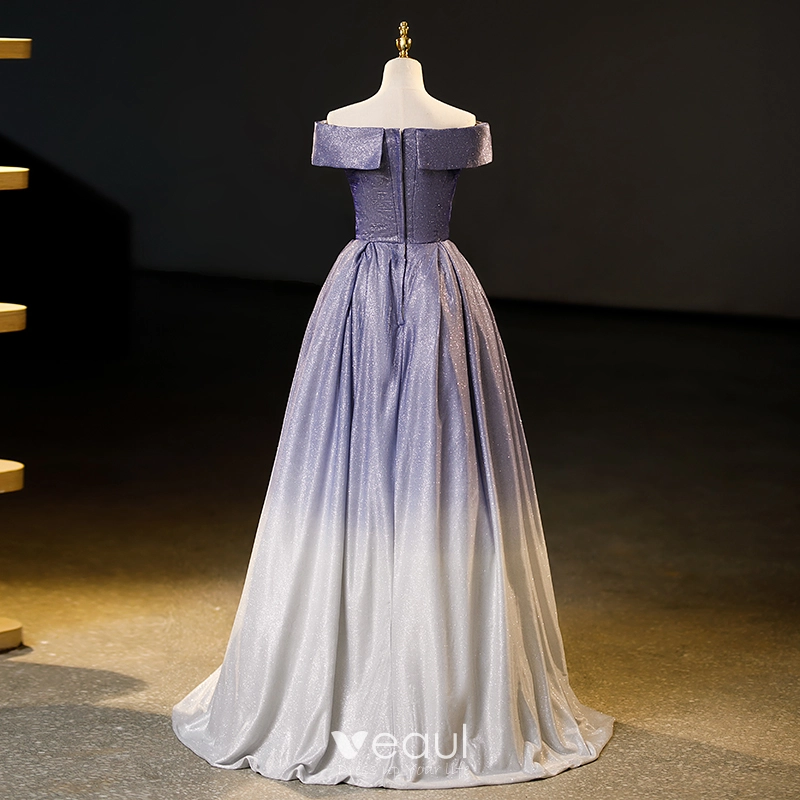 Off Shoulder Long A-line Gradient Sequin Prom Dresses Off Shoulder Long A-line Gradient Sequin Prom Dresses