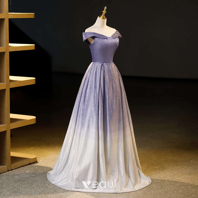 Off Shoulder Long A-line Gradient Sequin Prom Dresses Off Shoulder Long A-line Gradient Sequin Prom Dresses