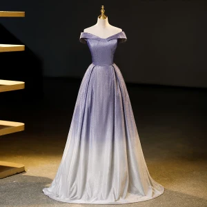 Chic Beautiful Gradient Color Lavender Glitter Sequins Prom Dresses 2023 A Line Princess Off The Shoulder Sleeveless Floor Length Long Formal Dresses