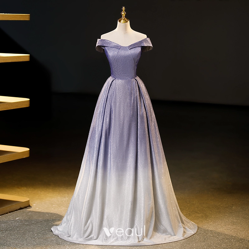 Off Shoulder Long A-line Gradient Sequin Prom Dresses Off Shoulder Long A-line Gradient Sequin Prom Dresses