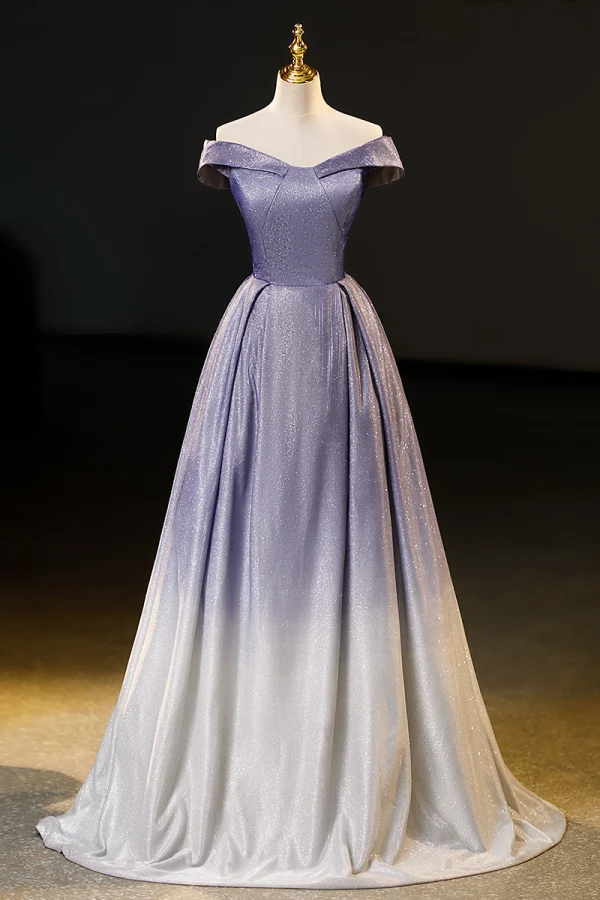 Chic / Belle Dégradé De Couleur Lavande Glitter Paillettes Robe De Bal 2023 Princesse De l'épaule Sans Manches Longue Robe De Ceremonie