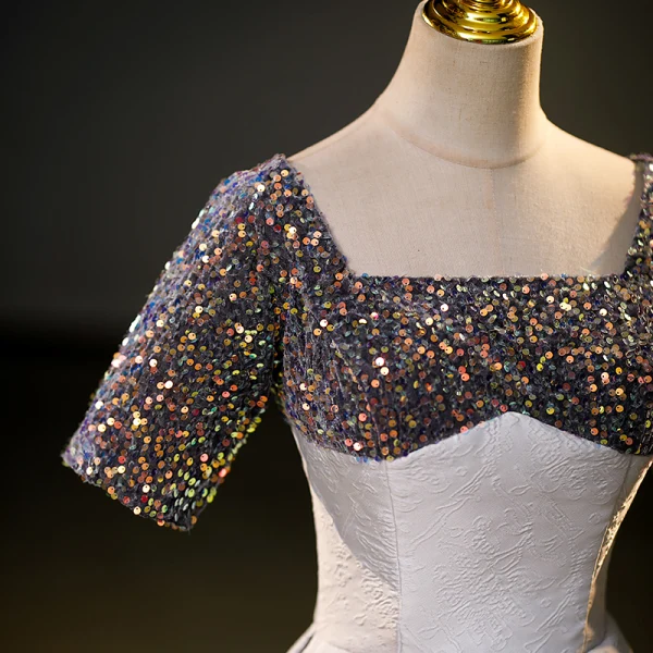 Chic / Beautiful Multi-Colors Sequins Printing Prom Dresses 2023 A-Line / Princess Square Neckline Short Sleeve Backless Floor-Length / Long Prom Formal Dresses