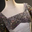 Chic / Beautiful Multi-Colors Sequins Printing Prom Dresses 2023 A-Line / Princess Square Neckline Short Sleeve Backless Floor-Length / Long Prom Formal Dresses