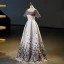 Chic / Beautiful Multi-Colors Sequins Printing Prom Dresses 2023 A-Line / Princess Square Neckline Short Sleeve Backless Floor-Length / Long Prom Formal Dresses