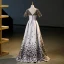 Chic / Beautiful Multi-Colors Sequins Printing Prom Dresses 2023 A-Line / Princess Square Neckline Short Sleeve Backless Floor-Length / Long Prom Formal Dresses