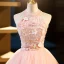 Chic / Beautiful Blushing Pink Beading Sequins Flower Prom Dresses 2023 Ball Gown Scoop Neck Sleeveless Floor-Length / Long Formal Dresses