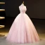 Chic / Beautiful Blushing Pink Beading Sequins Flower Prom Dresses 2023 Ball Gown Scoop Neck Sleeveless Floor-Length / Long Formal Dresses