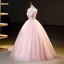 Chic / Beautiful Blushing Pink Beading Sequins Flower Prom Dresses 2023 Ball Gown Scoop Neck Sleeveless Floor-Length / Long Formal Dresses