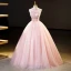 Chic / Beautiful Blushing Pink Beading Sequins Flower Prom Dresses 2023 Ball Gown Scoop Neck Sleeveless Floor-Length / Long Formal Dresses