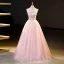 Chic / Beautiful Blushing Pink Beading Sequins Flower Prom Dresses 2023 Ball Gown Scoop Neck Sleeveless Floor-Length / Long Formal Dresses