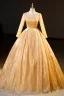 Elegant Gold Beading Sequins Prom Dresses 2023 Ball Gown Scoop Neck Short Sleeve Floor-Length / Long Formal Dresses