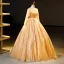 Elegant Gold Beading Sequins Prom Dresses 2023 Ball Gown Scoop Neck Short Sleeve Floor-Length / Long Formal Dresses