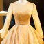 Elegant Gold Beading Sequins Prom Dresses 2023 Ball Gown Scoop Neck Short Sleeve Floor-Length / Long Formal Dresses