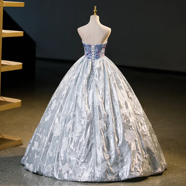 Charmant Grau Perlenstickerei Pailletten Ballkleider 2023 Ballkleid Bandeau Ärmellos Rückenfreies Lange Ball Festliche Kleider