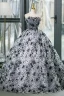 Chic / Beautiful Grey Printing Appliques Prom Dresses 2023 Ball Gown Strapless Sleeveless Backless Floor-Length / Long Formal Dresses
