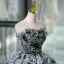 Chic / Beautiful Grey Printing Appliques Prom Dresses 2023 Ball Gown Strapless Sleeveless Backless Floor-Length / Long Formal Dresses