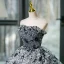 Chic / Beautiful Grey Printing Appliques Prom Dresses 2023 Ball Gown Strapless Sleeveless Backless Floor-Length / Long Formal Dresses